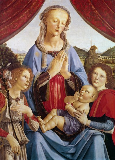 Die Jungfrau und das Kind mit zwei Engeln, ca. 1470er von Andrea del Verrocchio